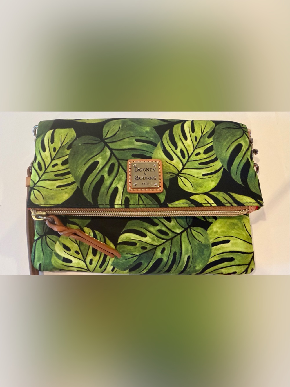 Dooney & Bourke Green Leaf Print Crossbody with Tan Strap - Picture 7 of 10